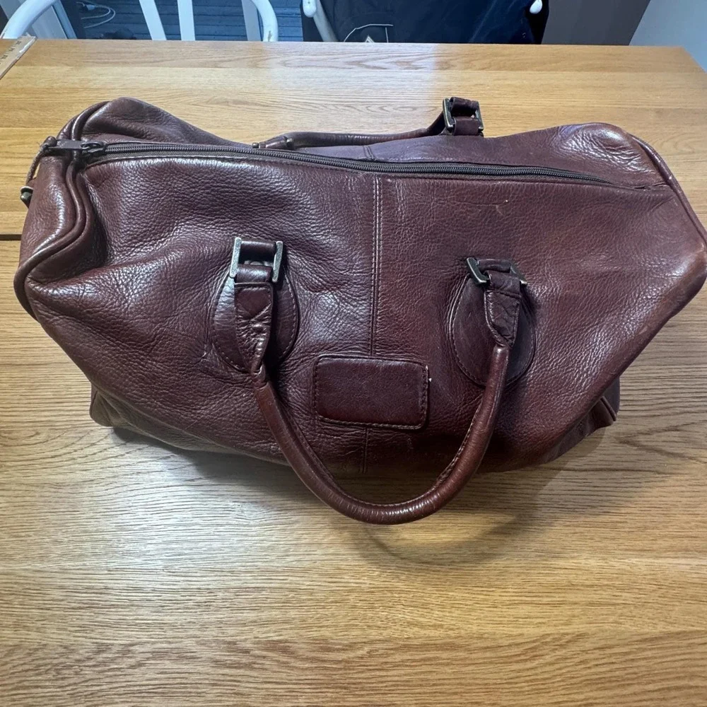 Latico Brown Pebbled Leather Duffel Bag Weekender Travel Luggage 20 inch